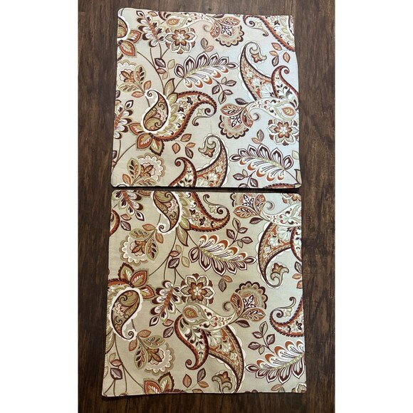 Cynthia Rowley Placemats Square Set Of 2 Flowers Paisley Fall Autumn Orange Tan - Picture 5 of 5